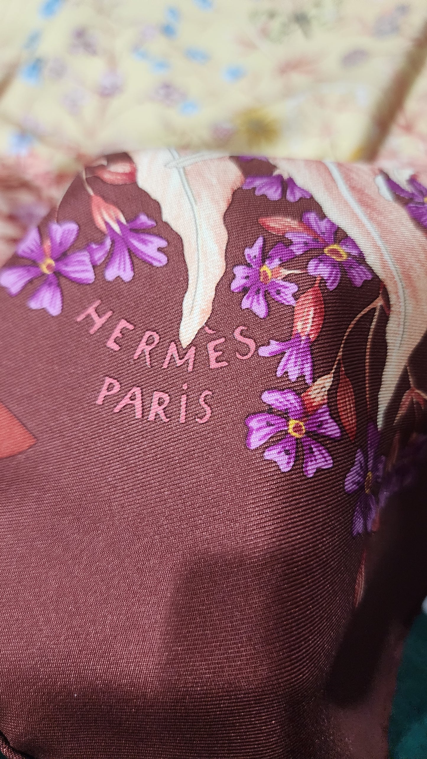 Hermes Scarf Stole La Prairie Red Bordeaux Floral Silk