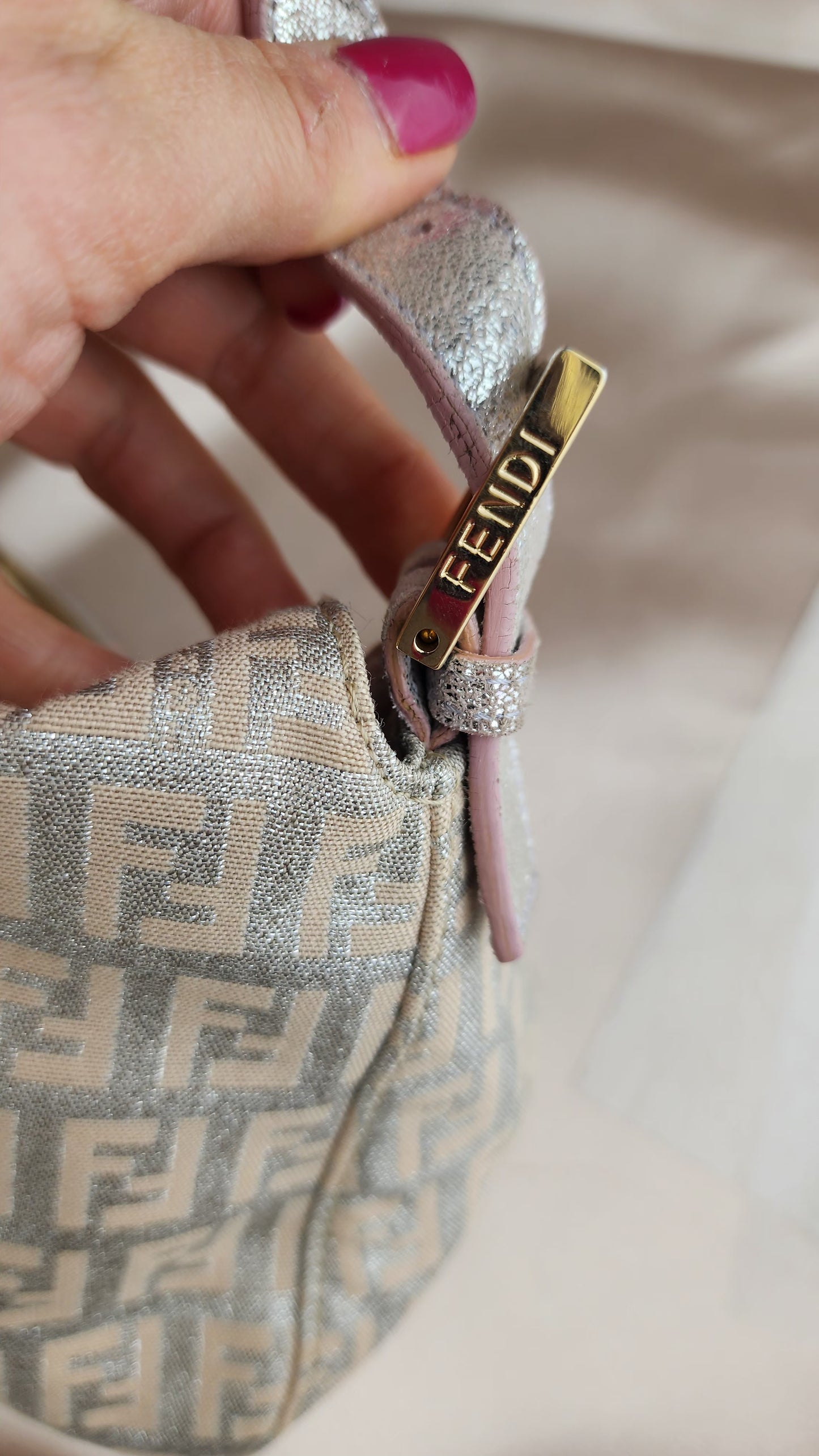 Fendi Zucchino Print Silver and Pink Baguette