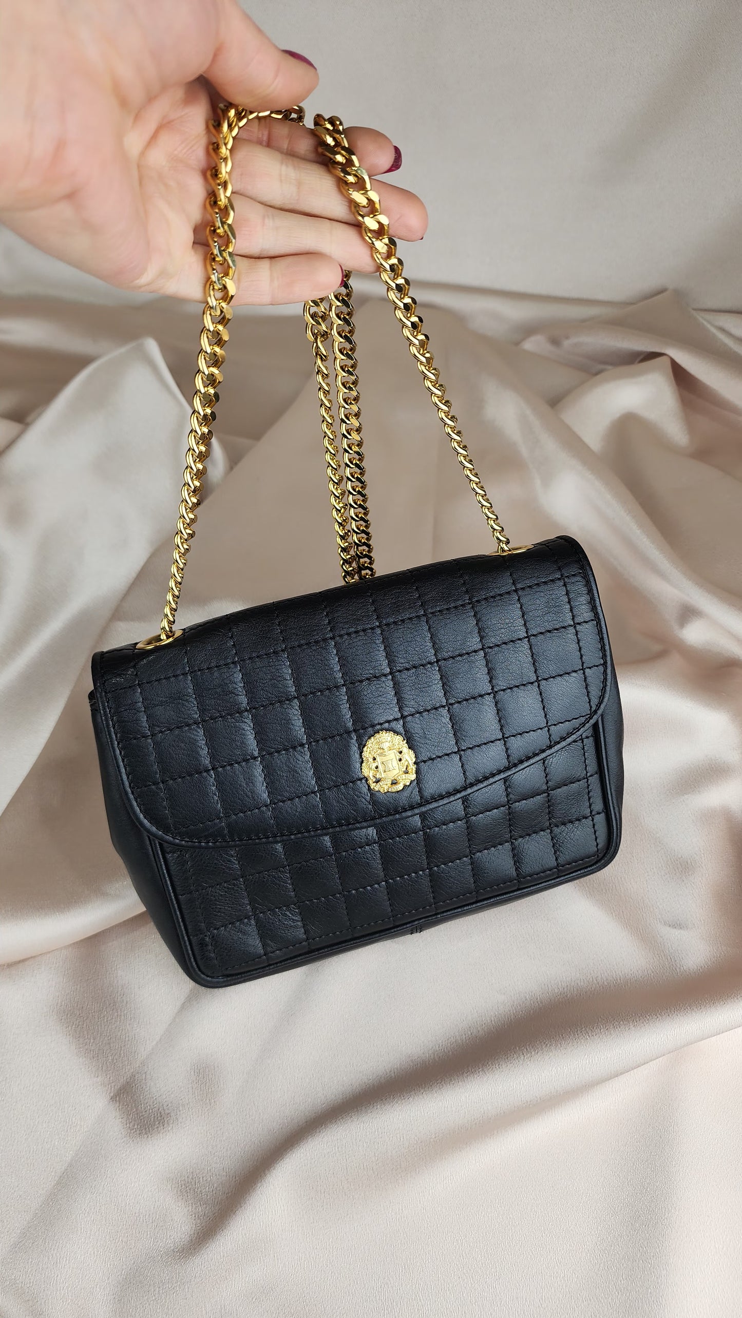 Celine Black Leather Quilted Chain Bag