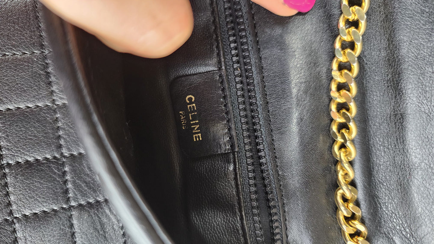 Celine Black Leather Quilted Chain Bag