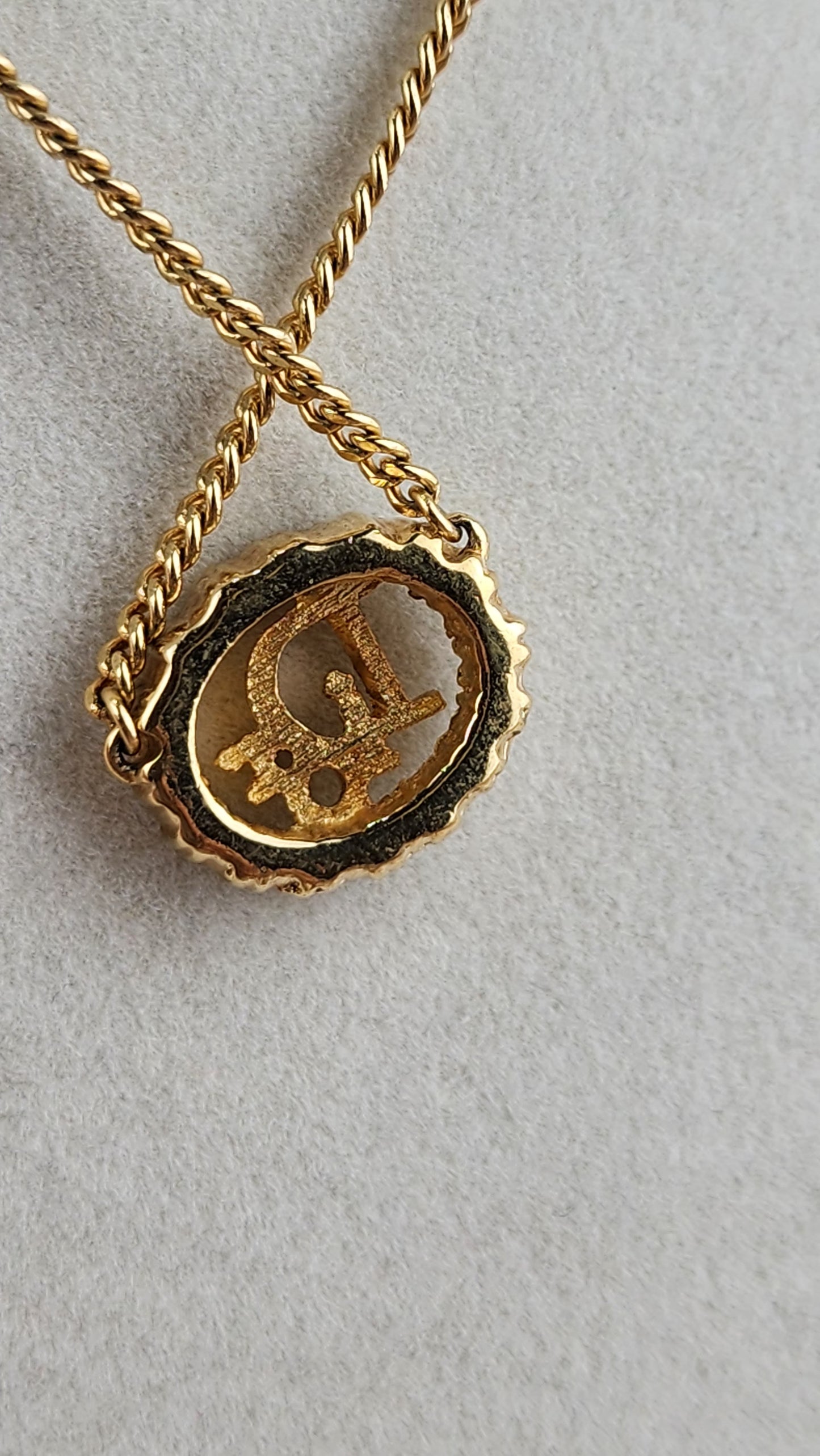 Christian Dior Round Diamante Pendant Necklace