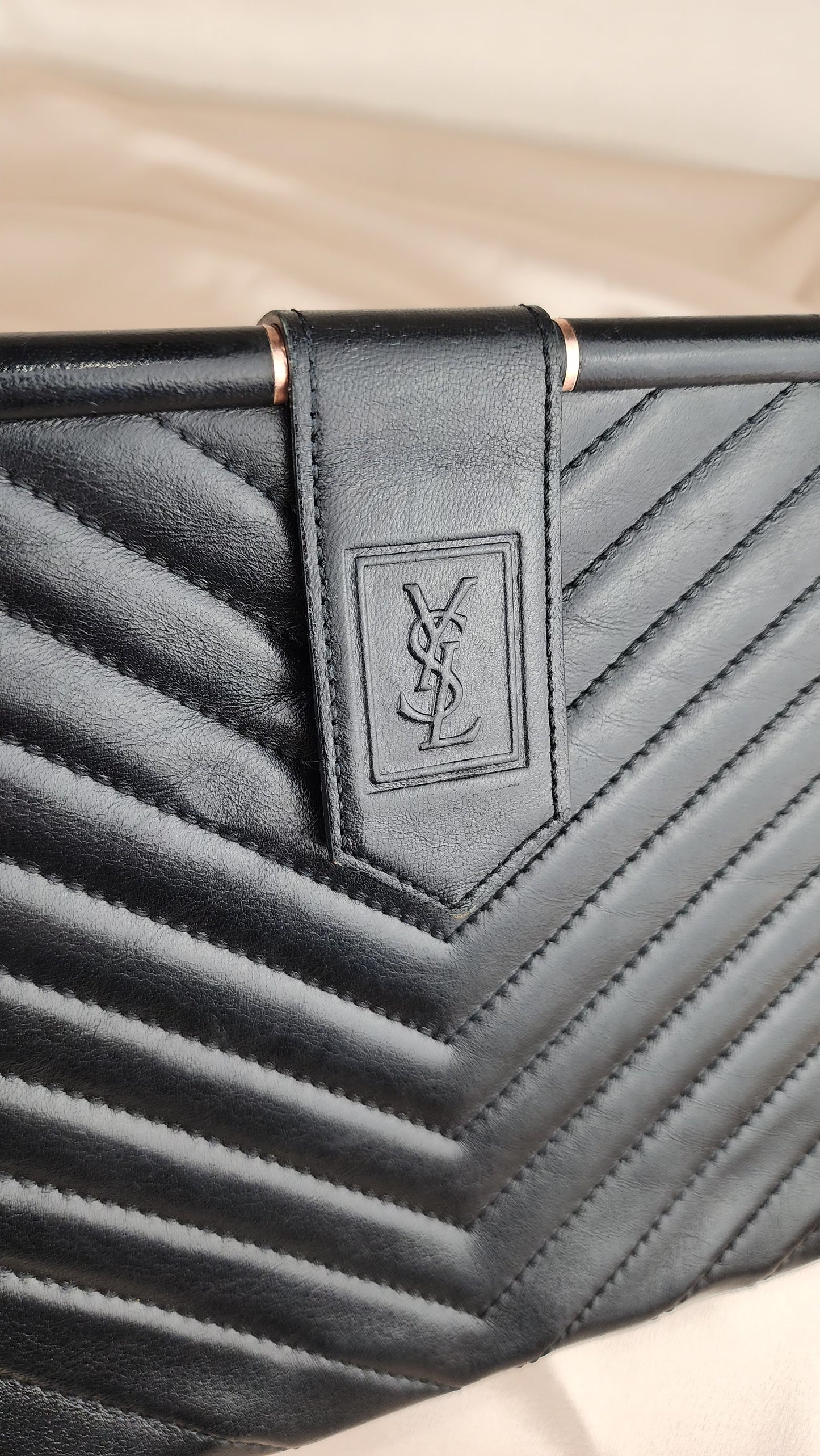YSL Vintage Leather V Stitch Clutch