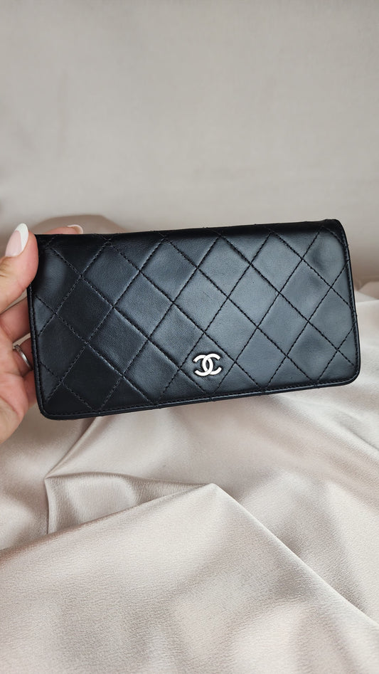 Chanel Matelasse Long Flap Wallet Lamb Skin Black - 676