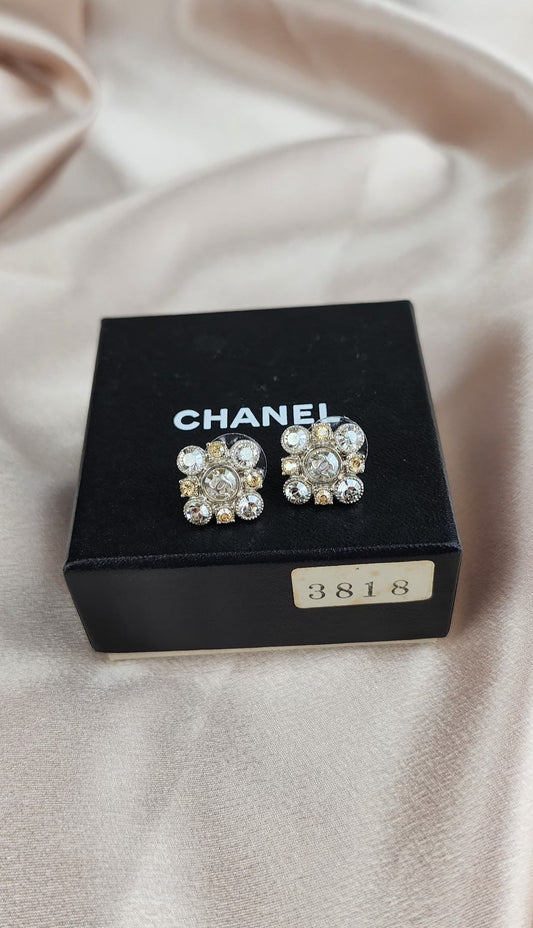 Chanel CC Chrystal Stud Pierced Earrings - 999